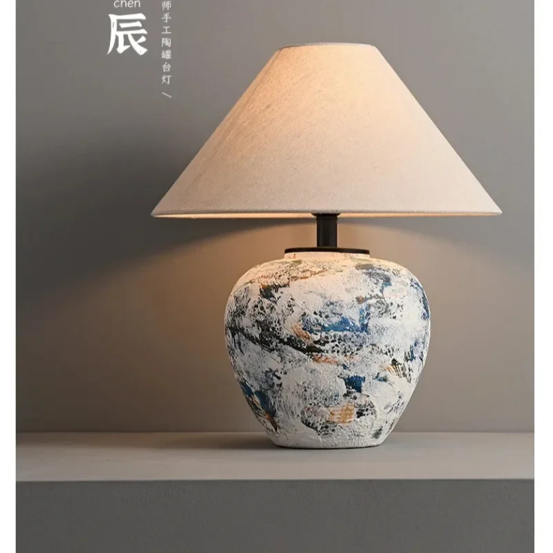 Handmade Ceramic Pot Led Table Lamp for Living Room Bedroom Remote Control Dimming Bedside Lamps Hotel Room Decorative Lights