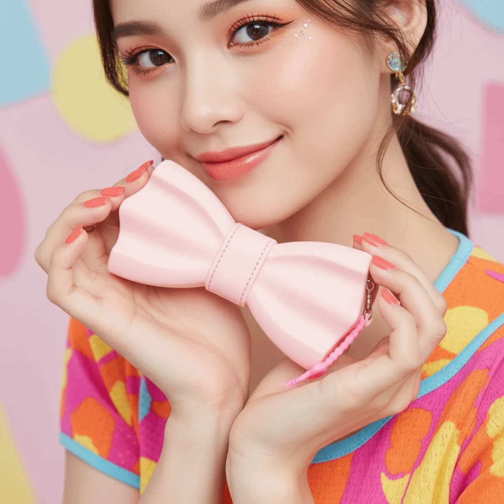 Vibrant Color Bownot Shaped Eyeglass Case Shockproof Shell Food Grade Dopamine Cosmetic Pouch Waterproof Scratch Resistant
