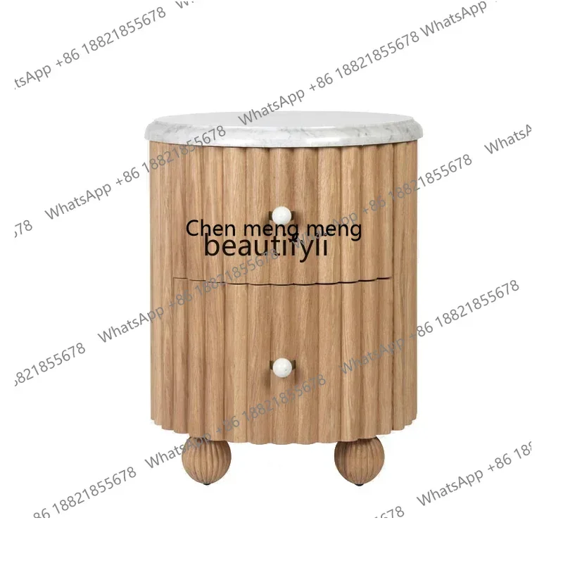 SS ss7486 American solid wood bedside table retro marble cabinet modern simple log color bedroom bedside table