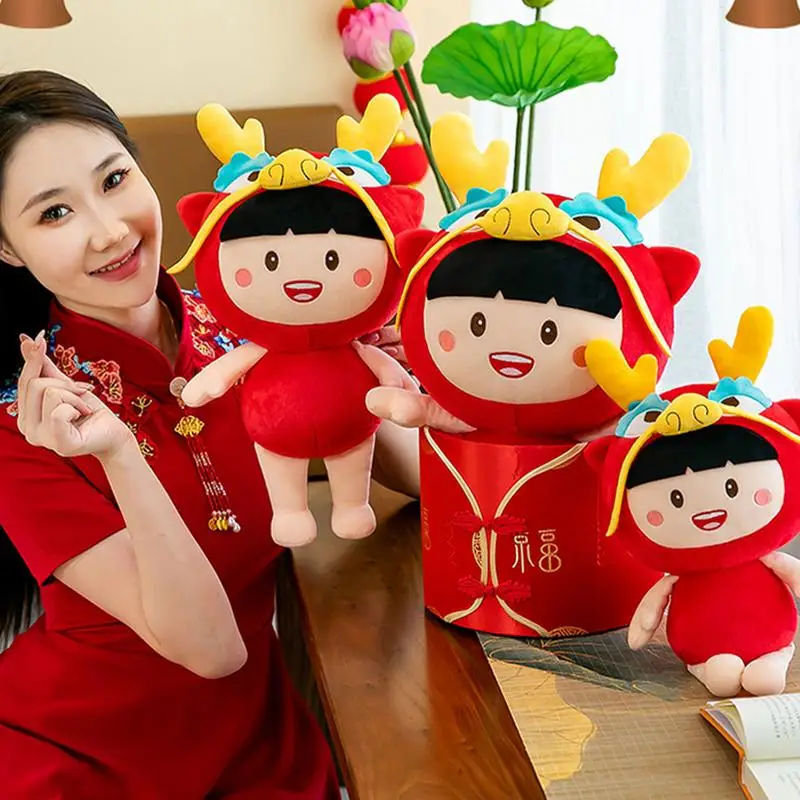 มังกรจีนตุ๊กตาPlushจีนใหม่ปี 2024 Dragon Plush Zodiac Dragonตุ๊กตาเบาะจีนใหม่ปีของขวัญน่ารักนุ่มโยน