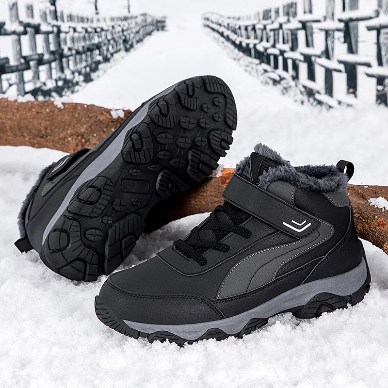 Women Purple Fleece Lined Winter Hiking Boots Velcro Strap Waterproof Upper Non Slip Rugged Outsole WarmOutdoor Ankle Snow Boots