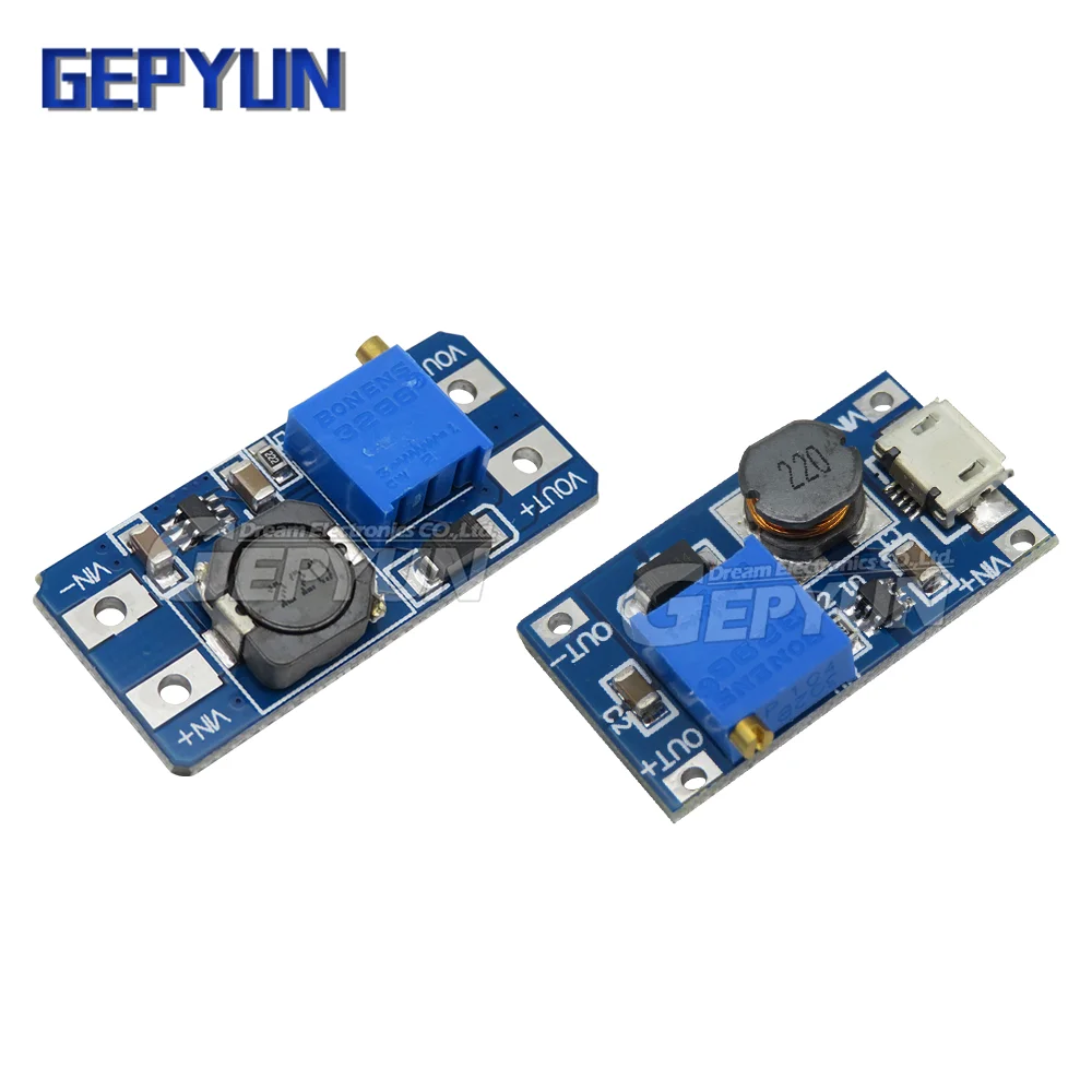 MT3608 DC-DC Adjustable Boost Module 2A Boost Plate Step Up Module with MICRO USB 2V-24V to 5V 9V 12V 28V