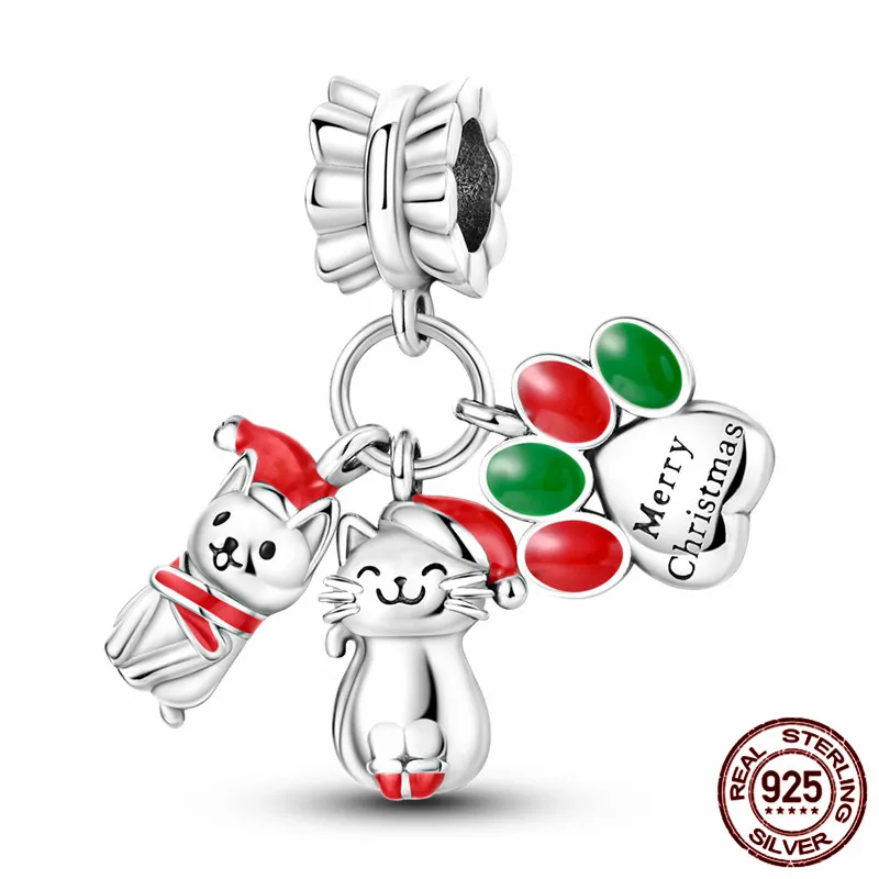 

S925 sterling silver Christmas-themed pet charm beads for DIY bracelets, a perfect jewelry gift for women.