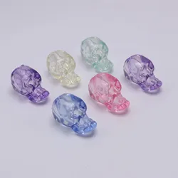 25pcs Mixed Colour Transparent Acrylic 3D Halloween Gothic Skull Charm Beads 21mm Kids Craft