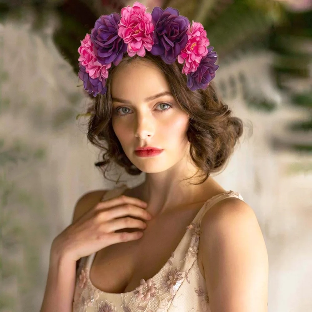 Modisches Rosenblüten-Stirnband für Damen, Braut-Blumenkranz, Bohemian Haaraccessoire, Hochzeits- und Festival-Kopfschmuck, Party-Deko – Detail 6