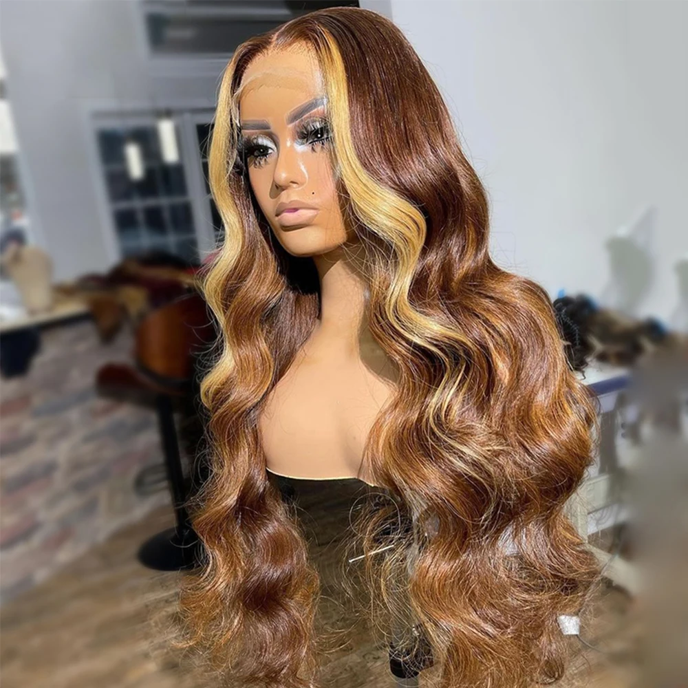 Allove Highlight 613 Brown Wig Body Wave Lace Front Wig  Transparent Lace Wig 13x4 Colored Human Hair Wigs For Women