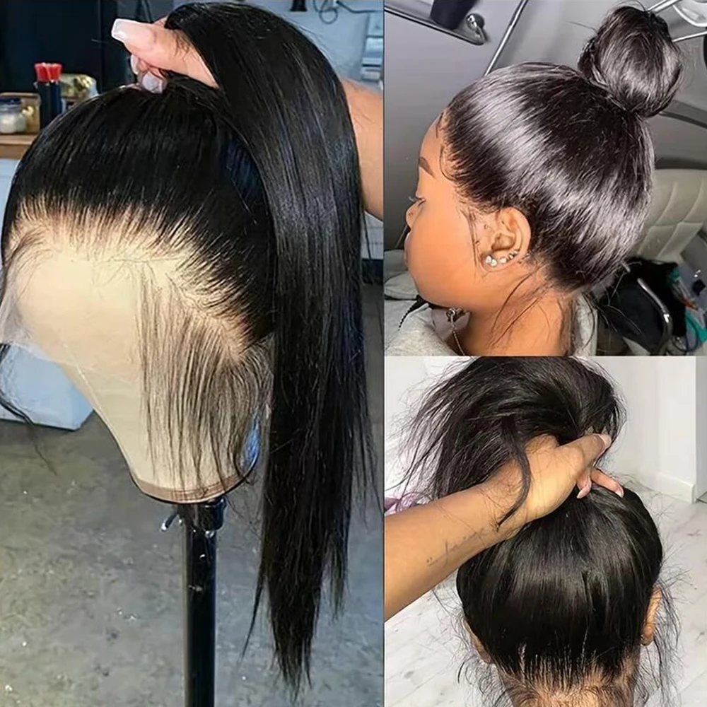 

Длинные шелковистые прямые парики с кружевной передней частью, черные, без клея, 13x6, с свободной линией роста волос, предварительно прорезанные, с эффектом натуральных волос, синтетические