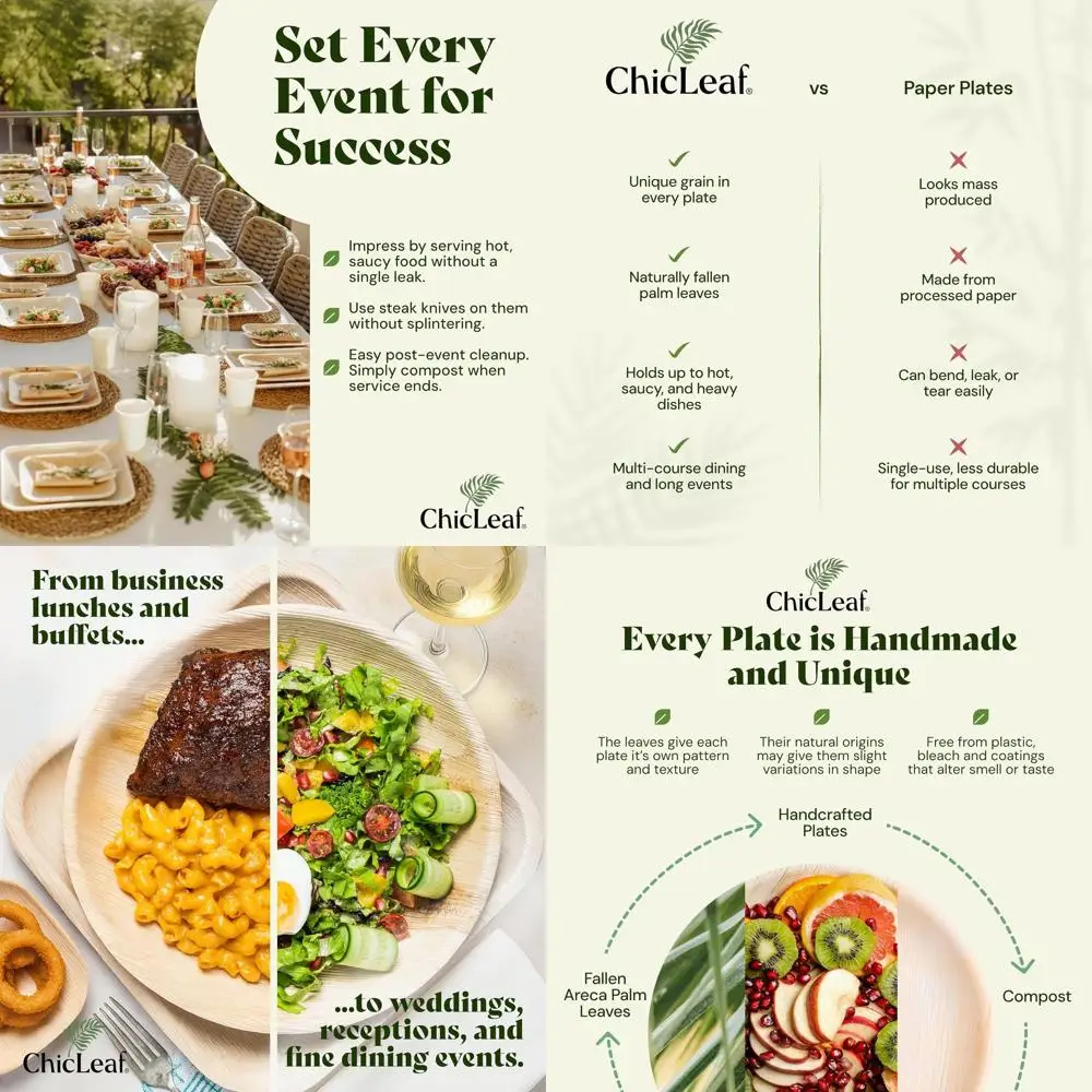 

Экологичные тарелки с 10 пальмовыми листьями, упаковка из 100 штук — прочные для рождественских ужинов, свадеб и досок для салфеток