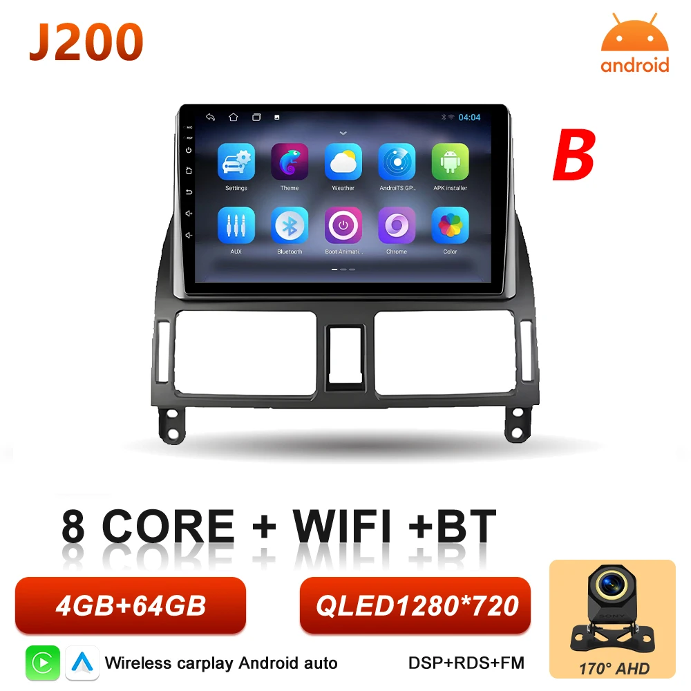 Android 16 autoradio voor Toyota Avensis T25 T250 2003 - 2009 multimediaspeler autoradio BT Carplay Auto GPS stereo DSP scherm