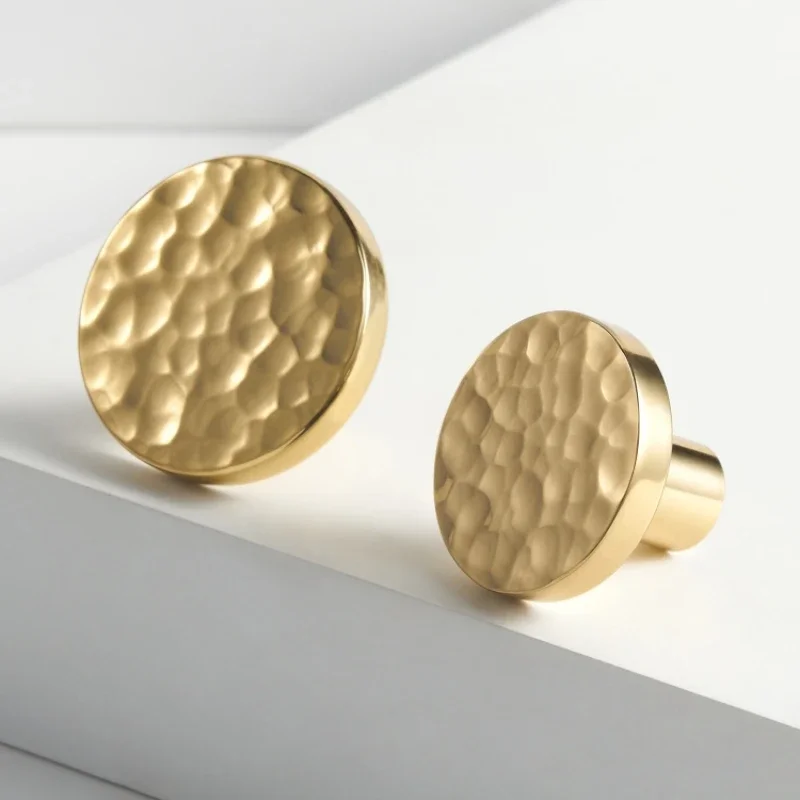 Solid Brass Hammer Pattern Cabinet Handle Handmade Knocking Pattern Round Half Round Long T-shaped Knobs