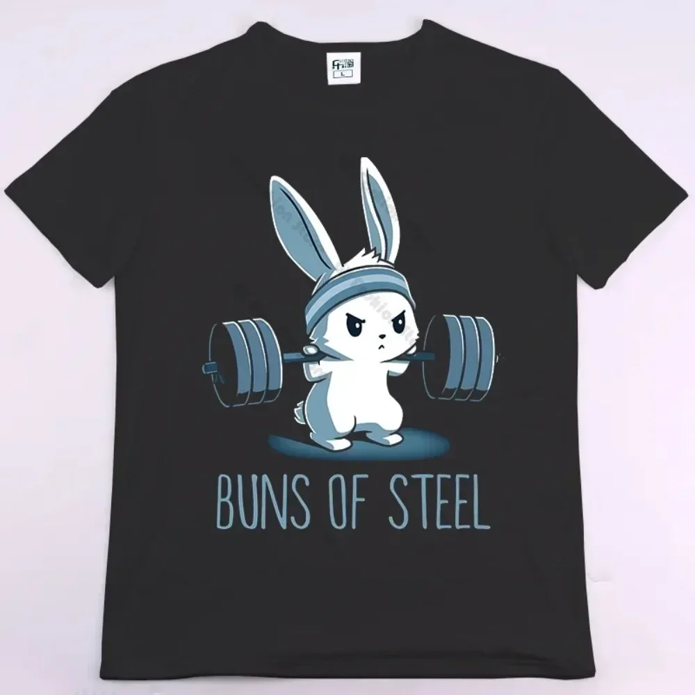 BUNS OF STEEL 토끼 피트니스 재미 있은 체육관 쥐 보디 빌딩 Crewneck T 셔츠 남성 캐주얼 반소매 대형 TShirt