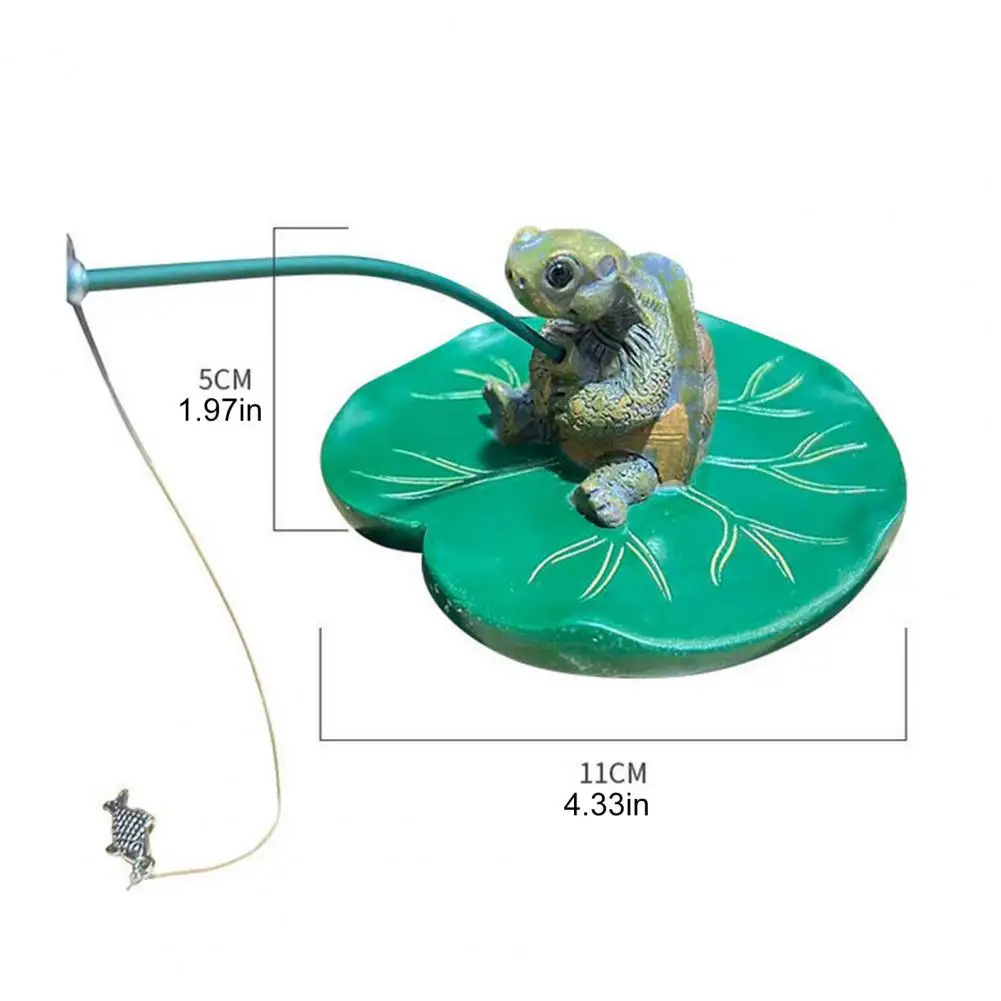 Resin Turtle Decoration Fishing Turtle Figurine Resin Sculpture Small Tortoise on Lotus Leaf Decor Outdoor Garden Pond for Patio