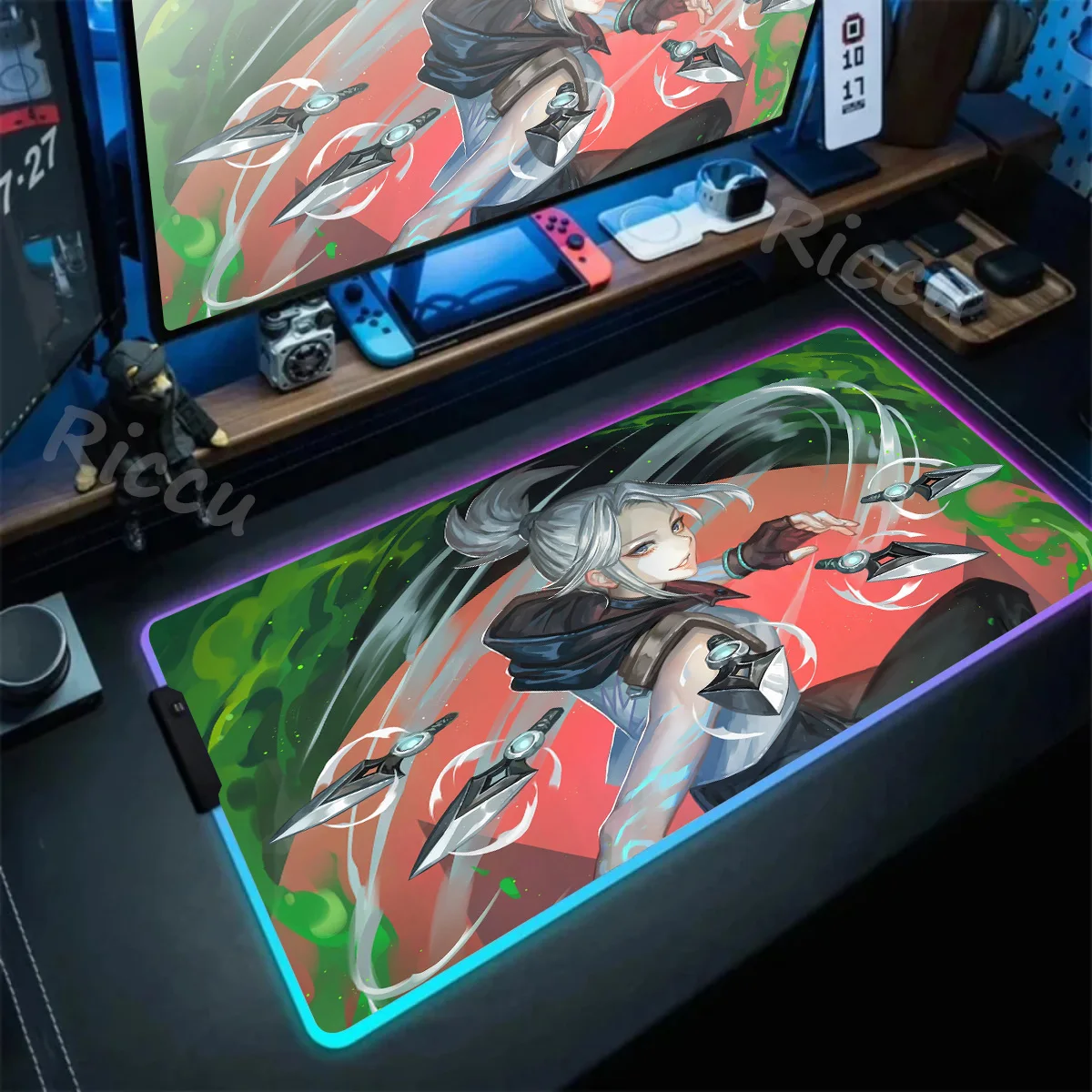 Valorant Mouse Pad RGB Deku Anime Gaming Accessory New Large Mousepad LED Office Colorful Luminous Anti Slip Carpet Mouse Mat