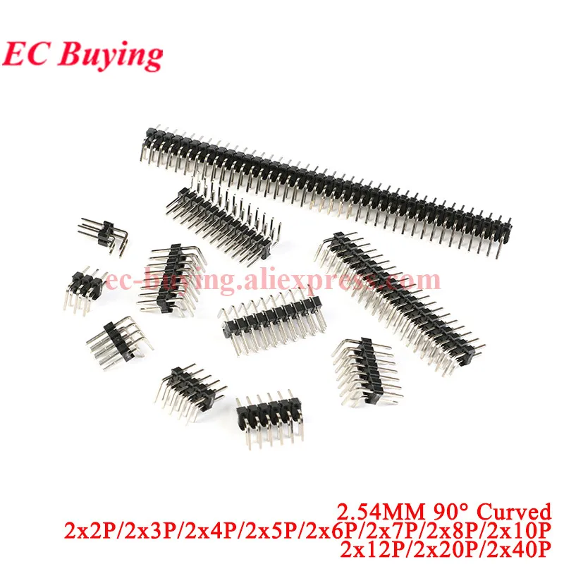 10-20Pc 2.54mm 90° Curved Male Single Double Row Pin Header Needle 2P/3P/4P/5P/6P/8P/10P 40P Connector Strip Pinheader PCB Board
