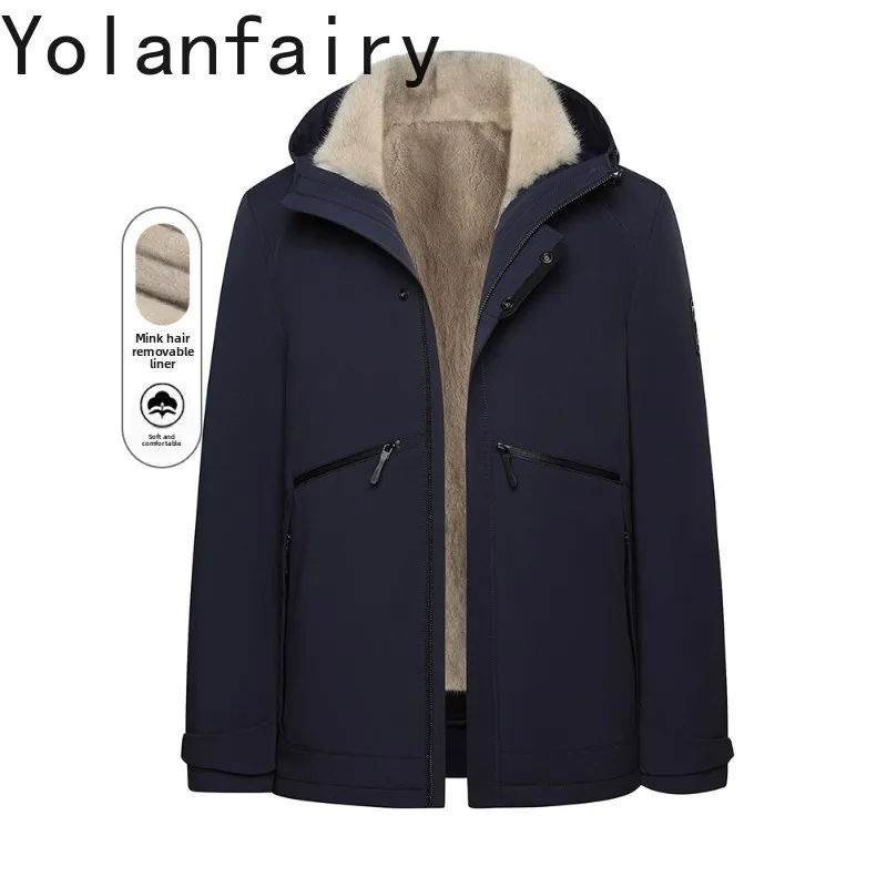 

YOLANFAIRY Высококачественные парки из натурального меха средней длины с капюшоном, зимняя роскошная съемная куртка с подкладкой из норкового меха, теплое пальто из натурального меха