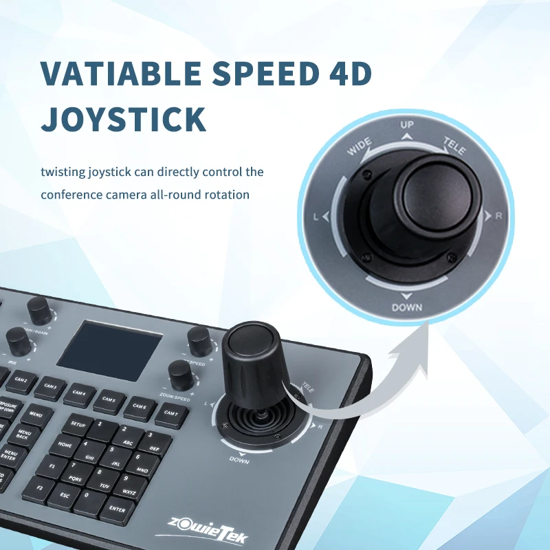 Zowietek PTZ IP Camera Controller | PTZ Network Keyboard | 4D Joystick with Visca PELCO-D/P | RS232 RS422 LCD Screen