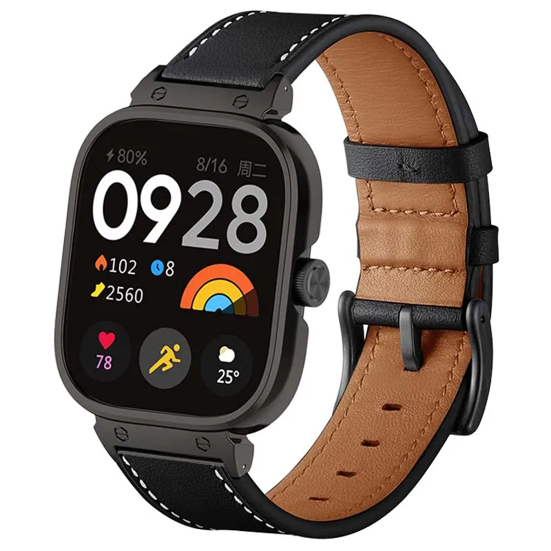 Juste de protection en métal pour bracelet en cuir pour montre intelligente Xiaomi Redmi Watch 4, housse de bracelet