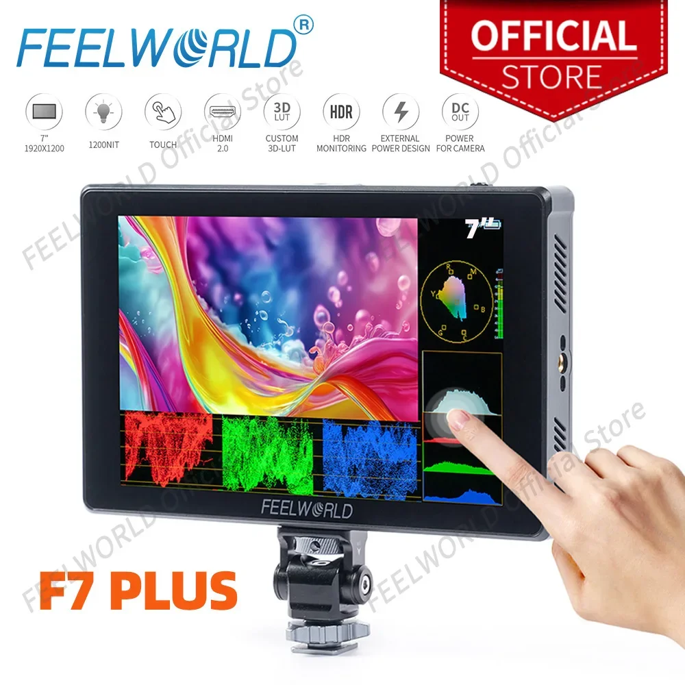 FEELWORLD F7 PLUS 7” 4K HDMI High Brightness 1200nit  DSLR Camera Field Monitor Touch Screen With F970 External Power for Film