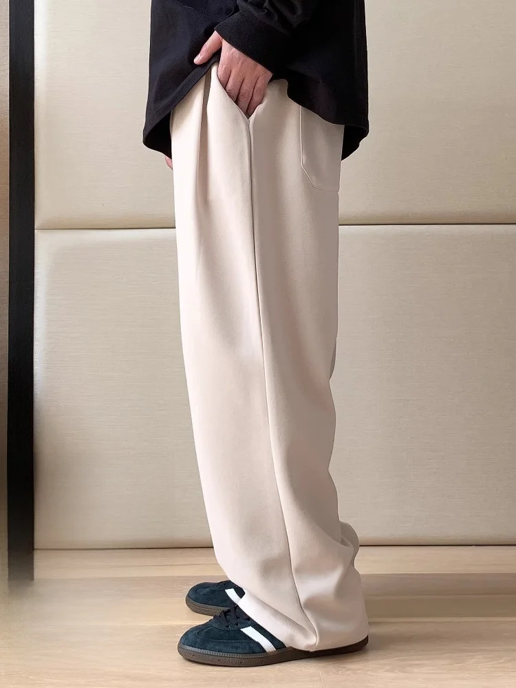 

Loose Straight Leg Knitted Casual Pants for plus Size Men Autumn Faionable Pure Color Comfortable Elastic Waist Cotton Poly...