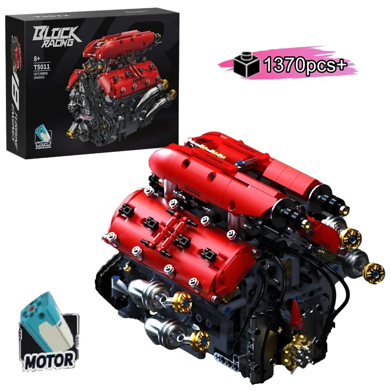 

NEW Technical V8 Engine Model Building Blocks Set with Electric Motor MOC Assembly Bricks Toy Kids Birthday Christmas Gifts