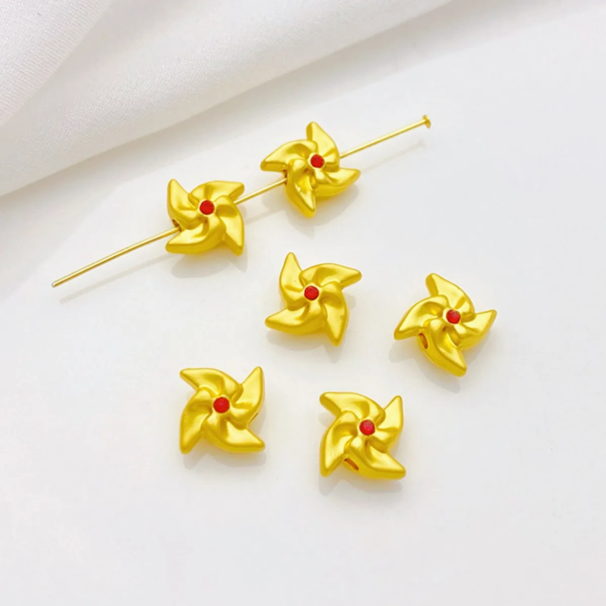 Antique Gold Red Zircon Rotatable Pinwheel Through Hole Spacer Beads DIY Bracelet Necklace Jewelry Making Supplies