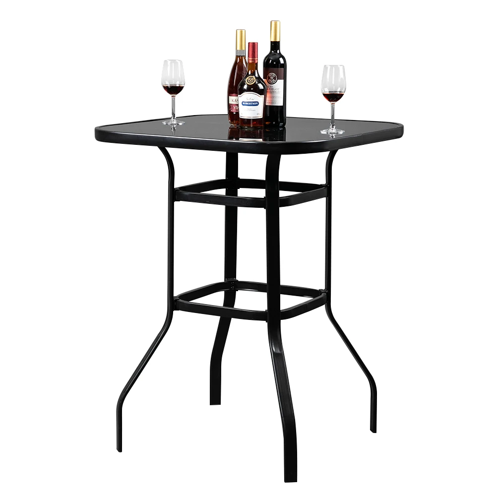 

Wrought Iron Glass High Bar Table Patio Bar Table Black