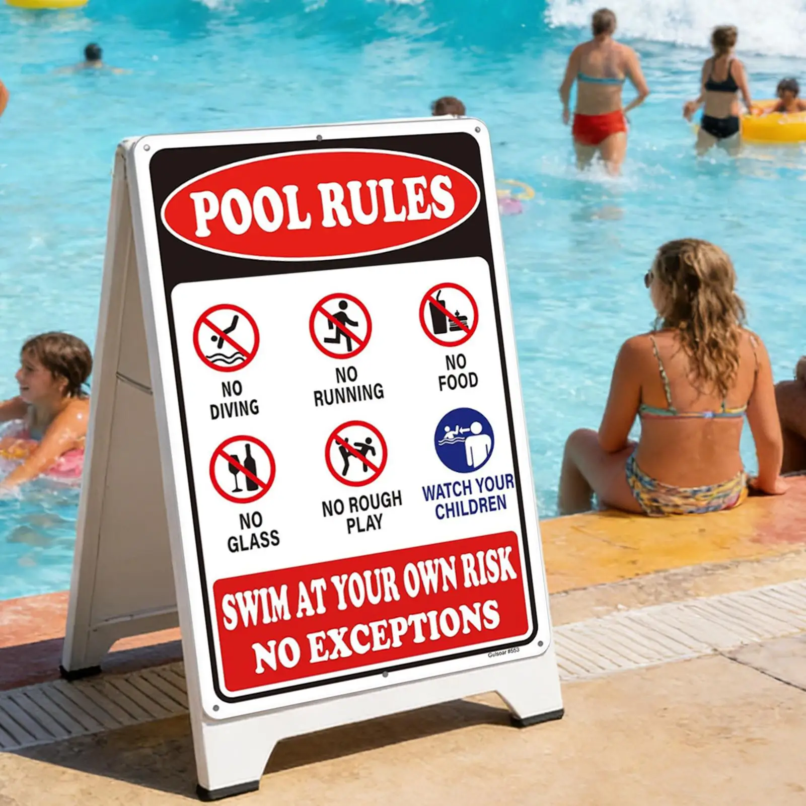 Pool Rules Sign Warning Swim At Your Own Risk Decorative Plate Outdoor Decor for Swimming Pool Water Park Beach Poolside
