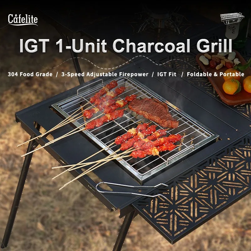 

2-in-1 Outdoor Barbecue Grill & Bonfire Pit Quick Setup Foldable Charcoal Grill Portable Stainless Steel BBQ Rack for Camping