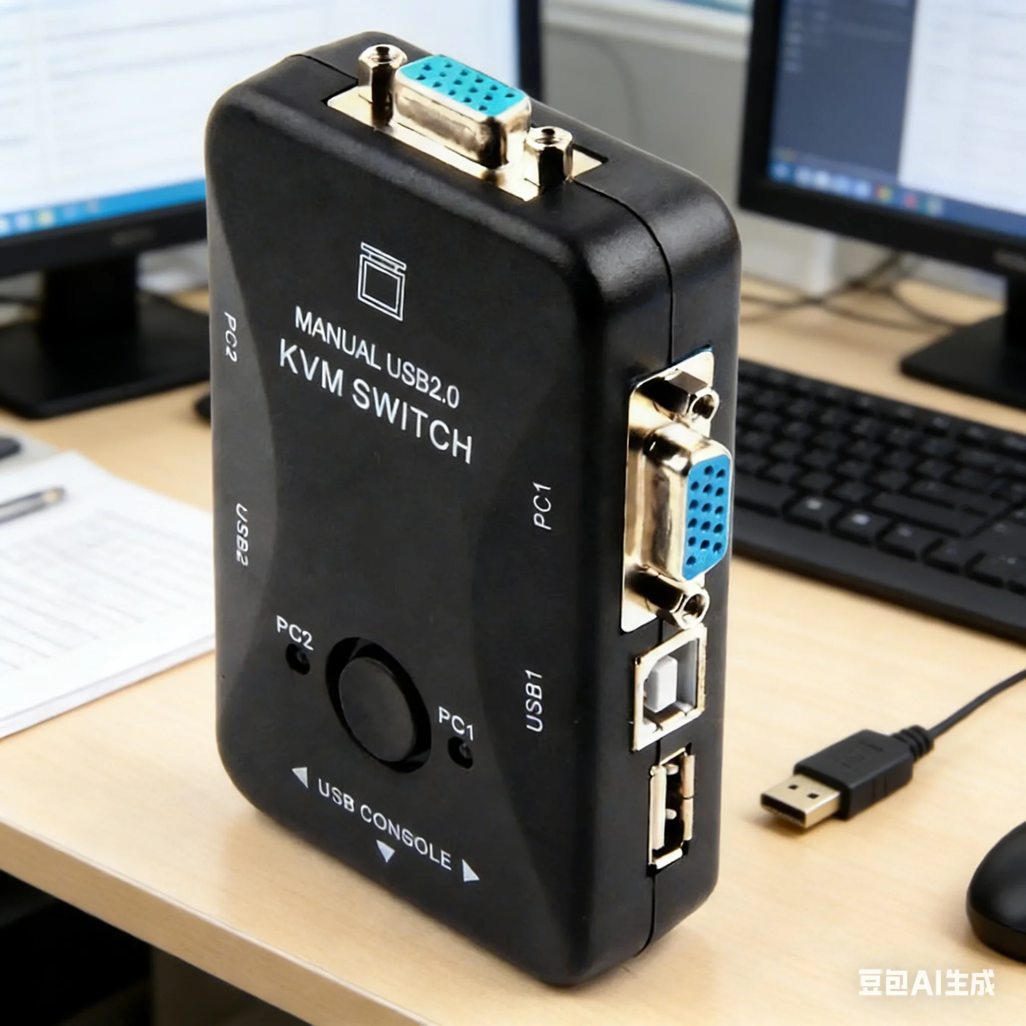 Portable 2-Port USB 2.0 KVM Switch: Seamlessly Effortless Control Control Two Black Computers 1080P Computer Replacement Supplie