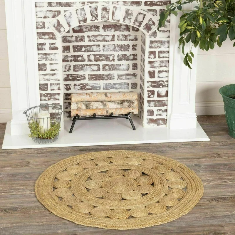 Rug Jute Round 100% Natural Home Living Room Stylish Braided Reversible Modern Rustic Rugs for Bedroom Carpets for Living Room