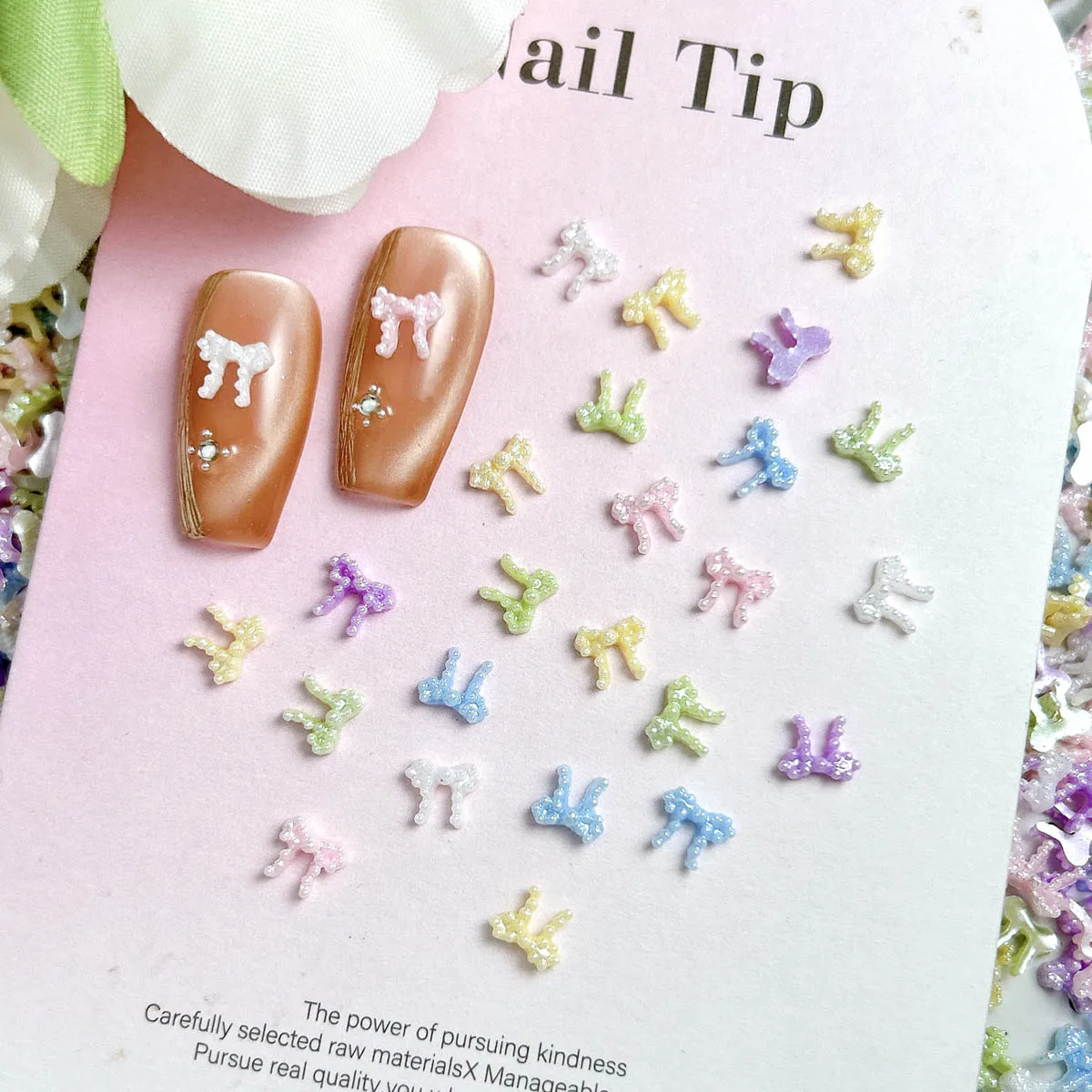 100 pièces innovant simulé perle arc résine ongles breloques créatif minimaliste coloré nœuds papillon Nail Art décorations pour ongles à faire soi-même