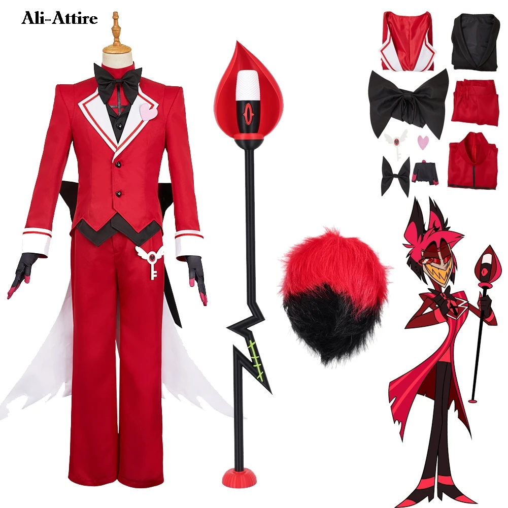 

TV Hell Inn Косплей Аластор Топ Брюки Одежда Микрофон Тростниковый Хвост Мужская Вечеринка Маскировка Хэллоуин Костюм Карнавальный Наряд Костюмы