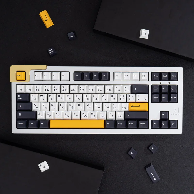 Minimalist Keycaps for Mechanical Keyboard 138 Keys Black White Yellow Japanese English Layout PBT Dye Sub Cherry Profile GK61