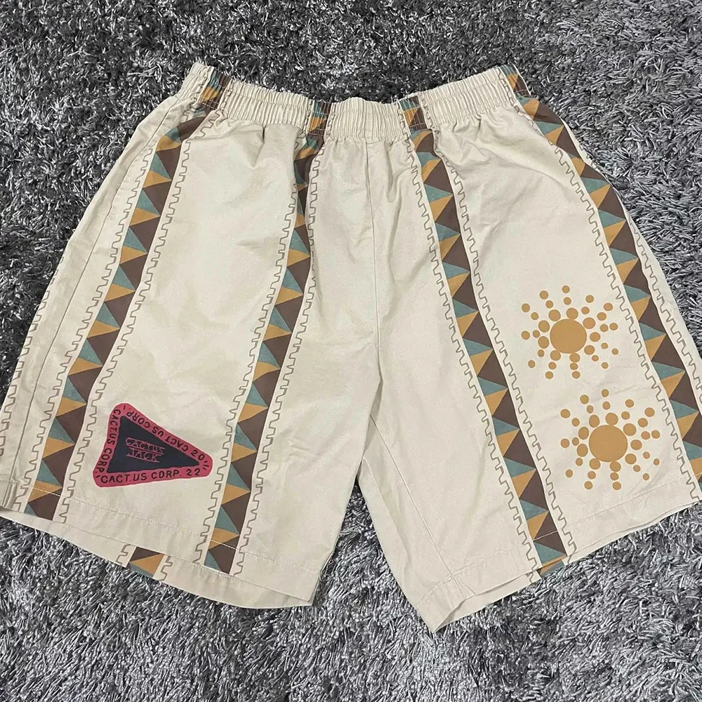 2024 Spring And Summer Casual Shorts Fashionable Trendy Retro Sun Pattern High Street American Style Drawstring Loose Shorts