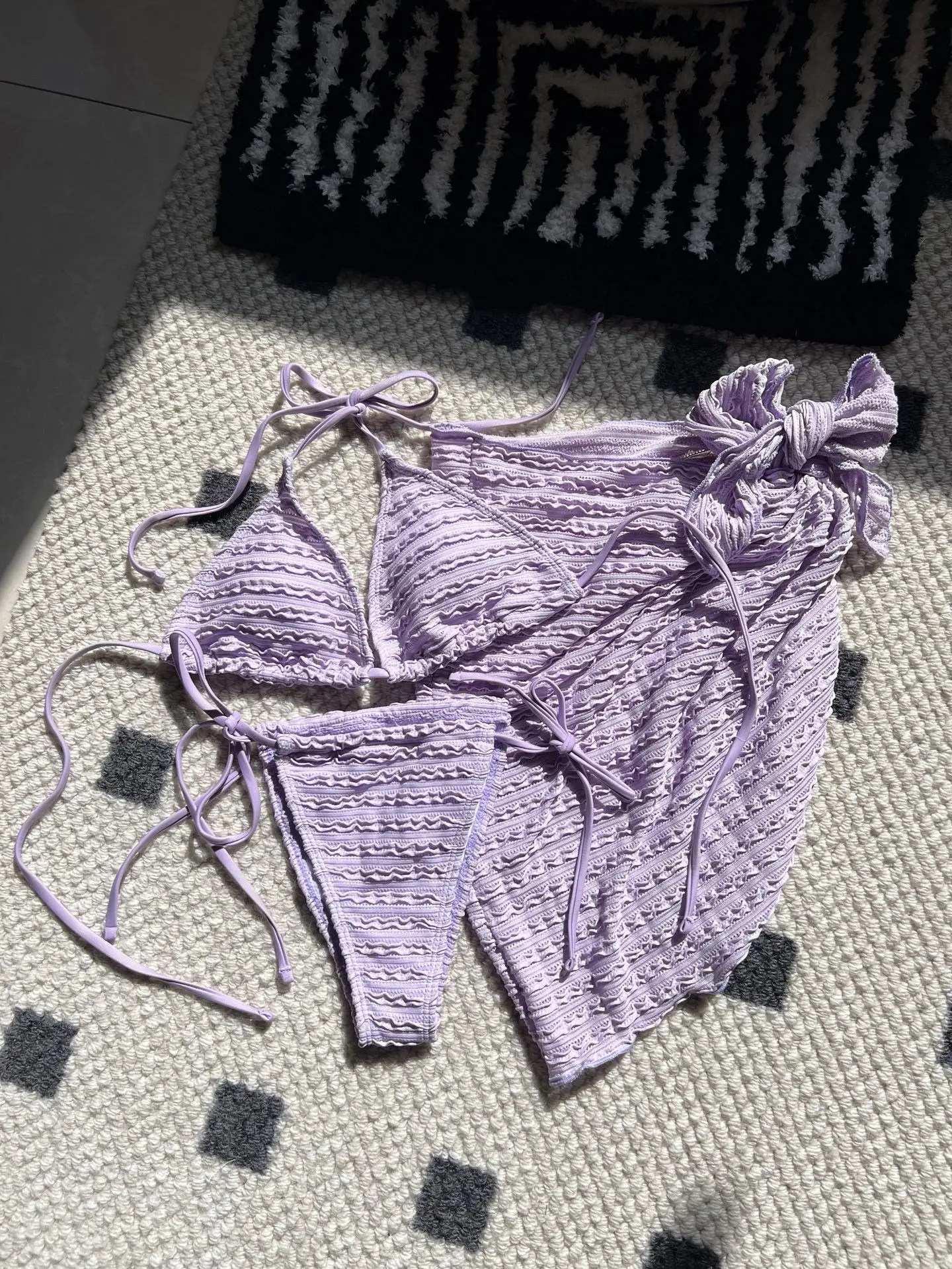 Conjunto de Bikini liso de 3 piezas para mujer, bañador Sexy con cubierta de playa, traje de baño de vendaje sin espalda, novedad de 2024