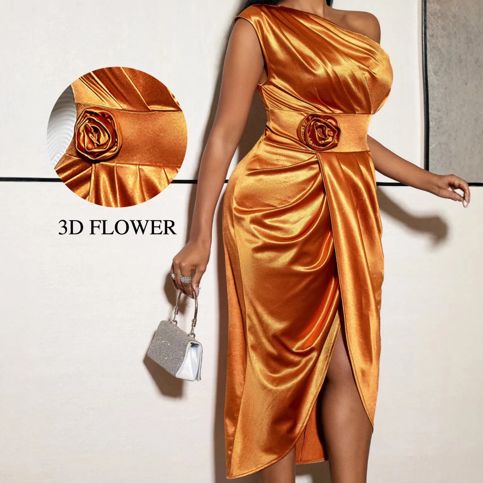 Prom Dresses Women's Casual Dresses Sexy Woman Clothes One Shoulder Slit Summer Dress 3D Flowers Elegant Party Dress HWY6539