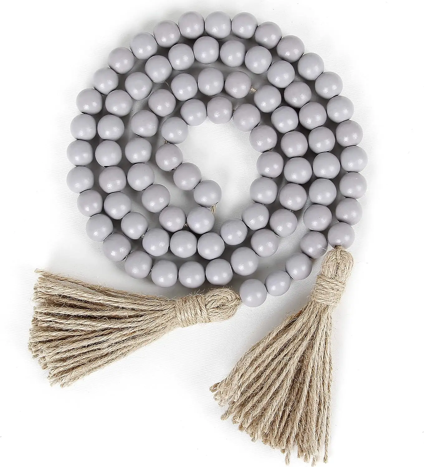 Wood Bead Garland with Tassels,Farmhouse Beads Rustic Country Decor Prayer Boho Beads Wall Hanging Decoration