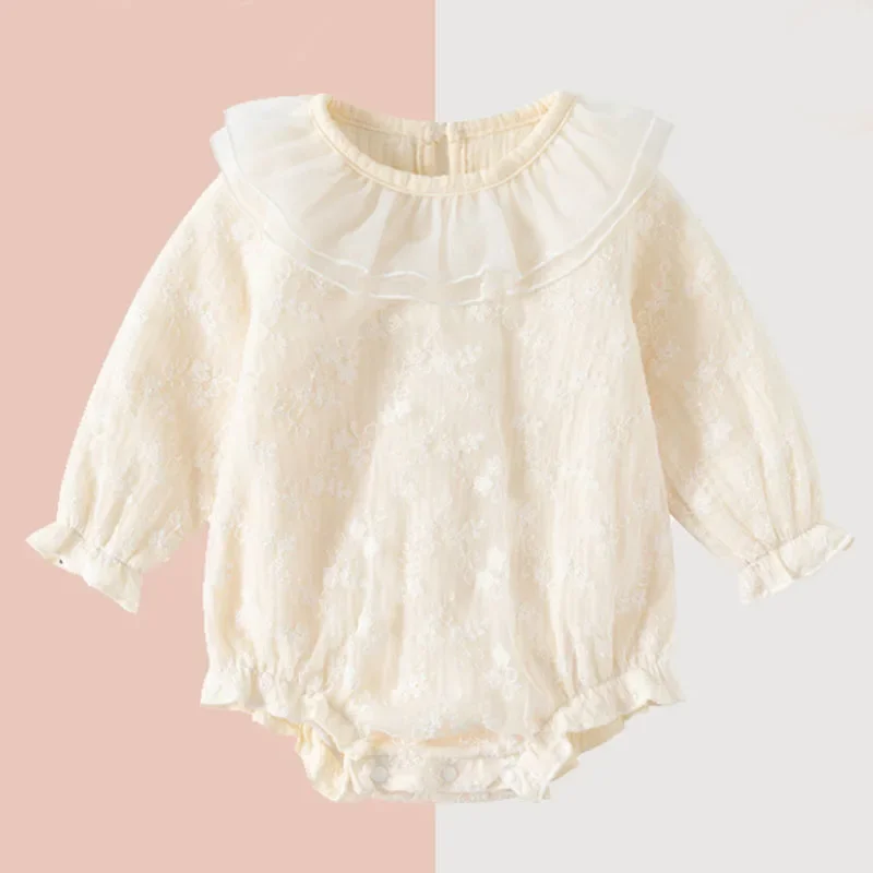 

2025 New Spring Infant Baby Girl Bodysuits Long Sleeved Cotton Mesh Splicing Newborn Baby Girl Jumpsuit 0-24M Baby Girl Clothing