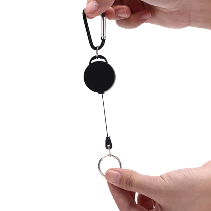 1pc Schwarz Versenkbare Schlüssel Kette Reel Heavy Duty Stahl Draht Seil Karabiner Anti-Diebstahl Abzeichen Halter Outdoor Sportliche haken