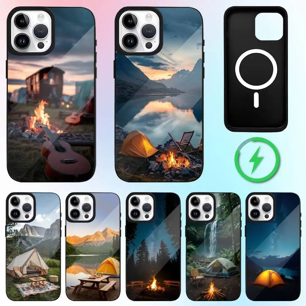 

Warm Romantic Camping Outdoor Phone Case For iPhone17,16,15,14,13,12,11 Plus,Pro Max Magnetic Magsafe Wireless Charging