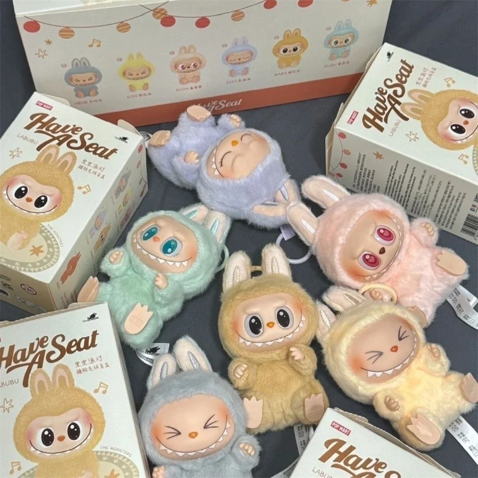 Quente os monstros têm um assento série labubu vinil boneca de pelúcia caixa cega brinquedo figura ação anime modelo caixa mistério presente coleção
