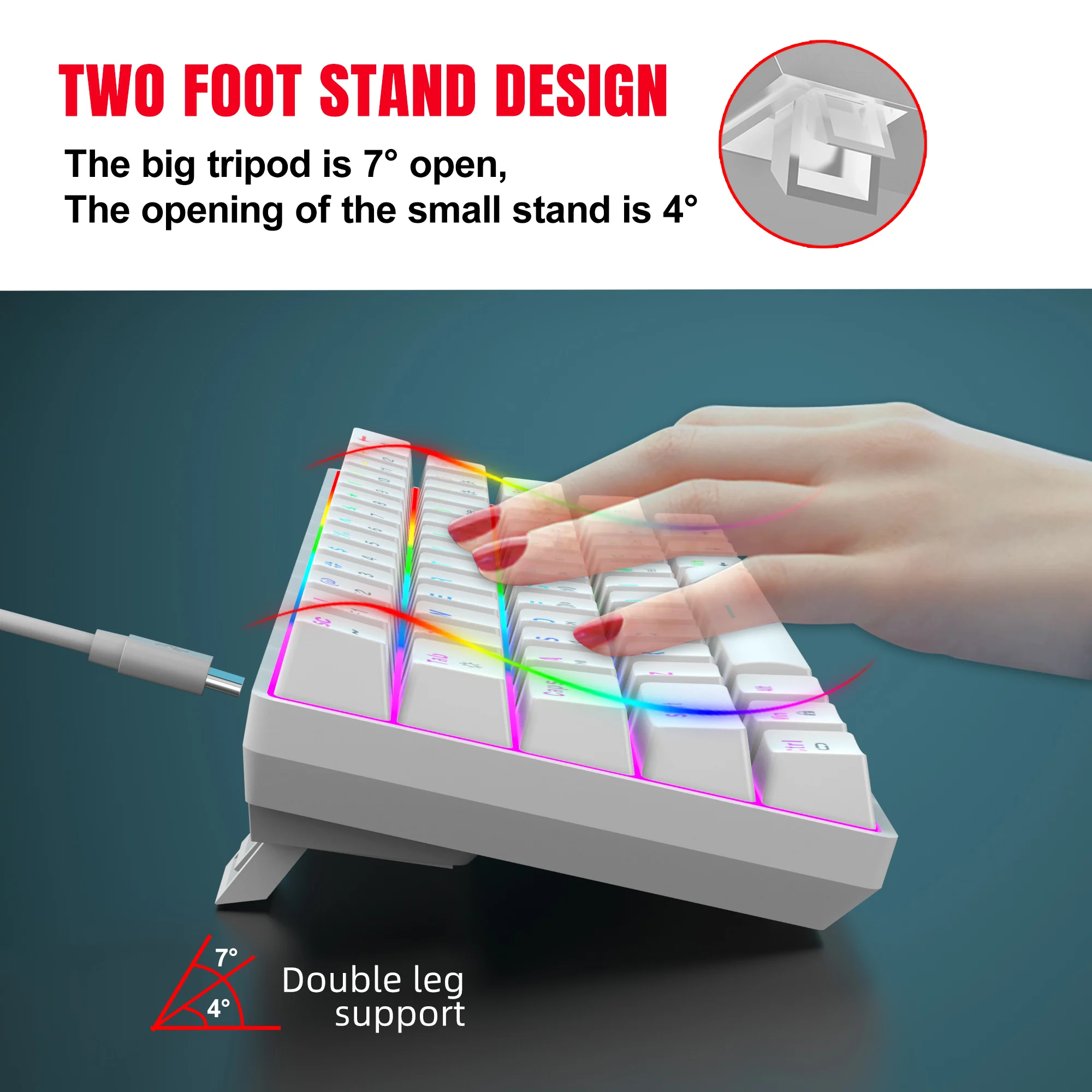 61-клавишная мини-механическая игровая клавиатура с цветной RGB-подсветкой, красный переключатель типа C, клавиатура с возможностью горячей замены для ПК, настольного ноутбука, геймера