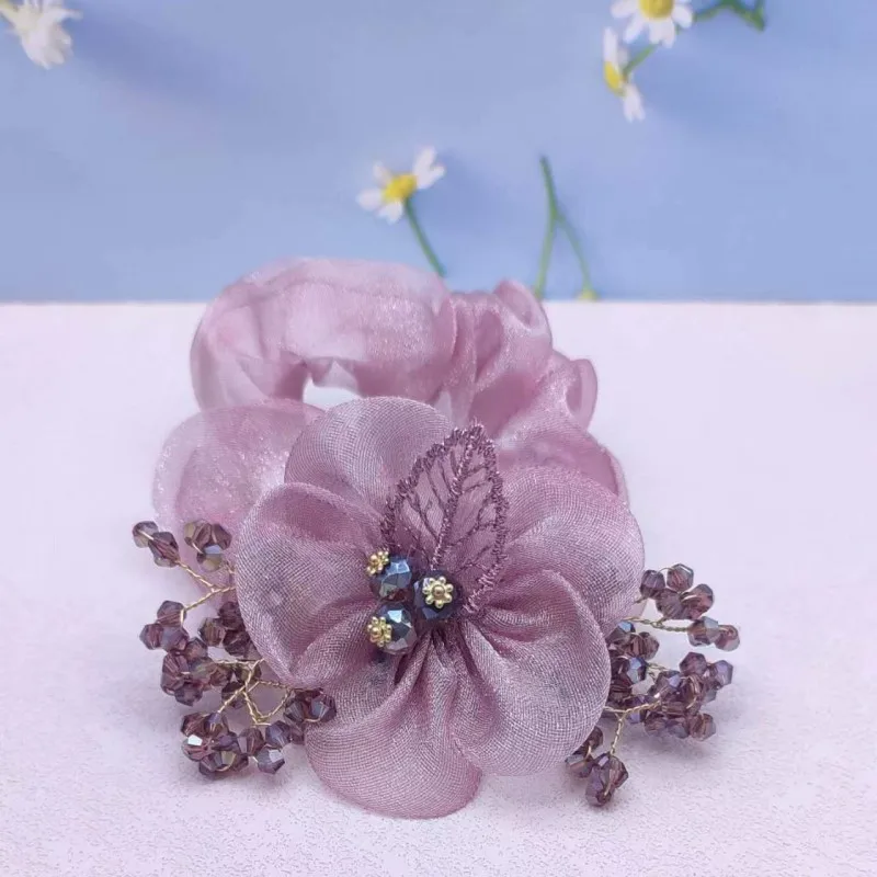 

Crystal SUNFLOWER Hair Band Large Intestine Ring Fashion Back Head Silk Yarn Hair Rope Резинка Для Волос Со Стразами 머리끈