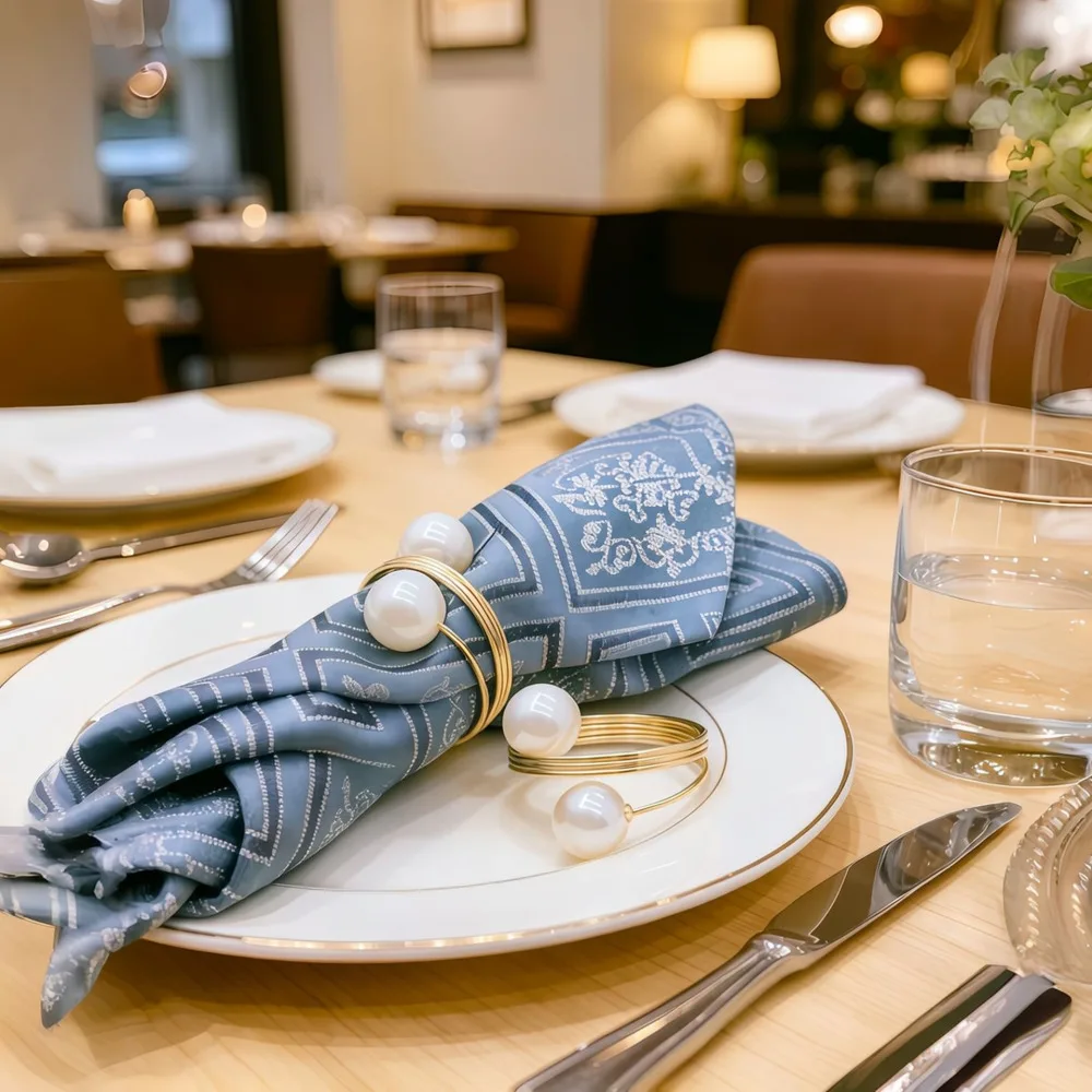 Classic European Pearl Napkin Ring For Table Decoration Metal Napkin Holder Elegant Wedding Party Dining Accessory