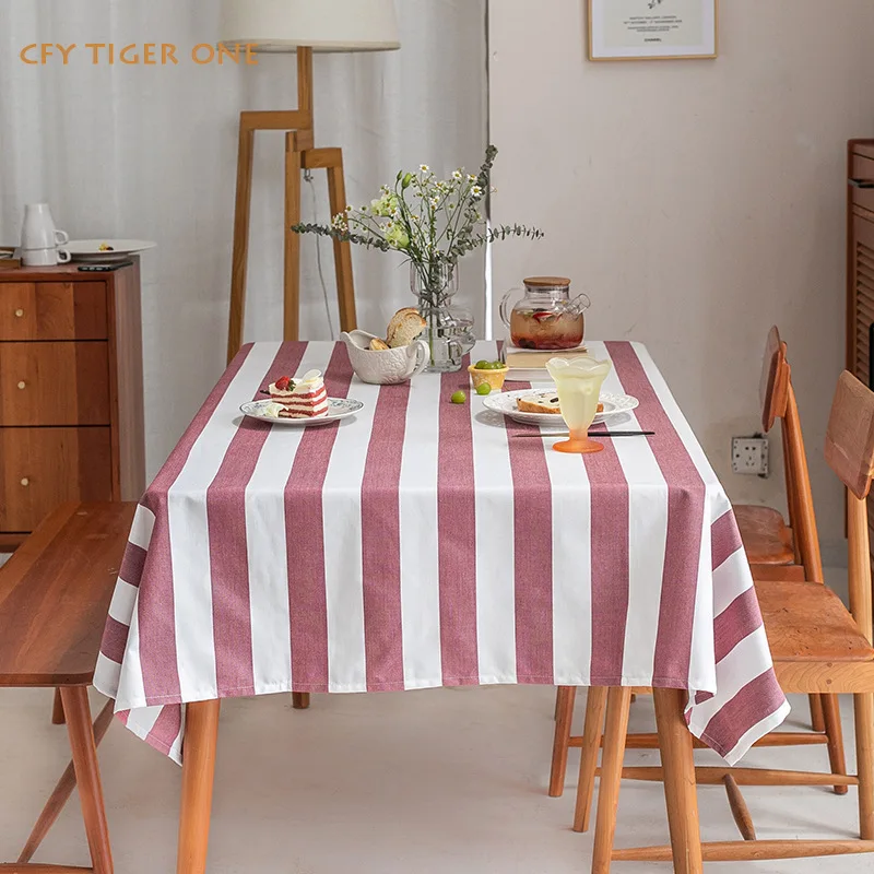 American Solid  Stripes Tablecloth Antifouling Rectangular Tablecloth Washable and Oil Resistant Coffee Table Mat Table Cover