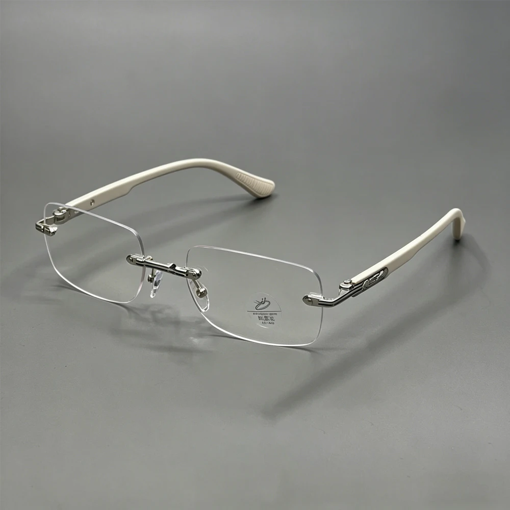 Luxuriöse randlose Blaulichtfilter-Brille für Herren und Damen, Rahmen aus Titanlegierung, leicht, bequem, gegen Überlastung der Augen, Computerbrille