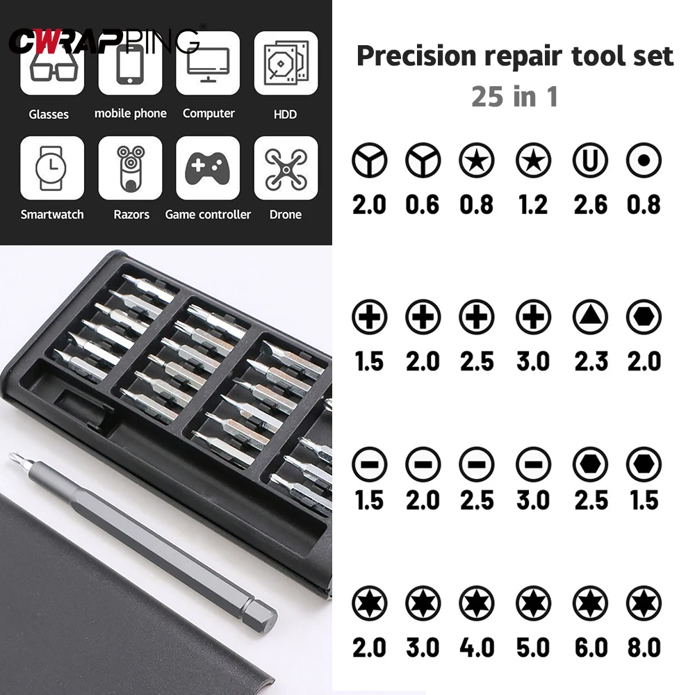 25 in 1 Precision Screwdriver Set Mobile Phone Clock Computer Multifunction Maintenance Disassembly Tool Set Screwdriver 24pcs