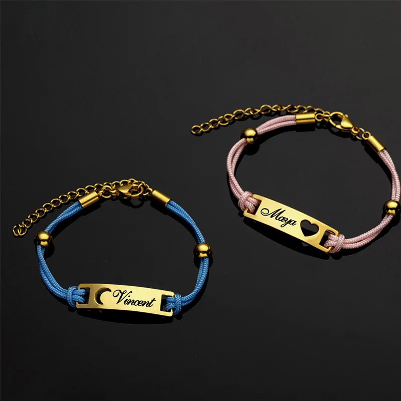 

2025 Stainless steel custom jewelry bent braided bracelet cutout love moon lettering couple bracelet gift
