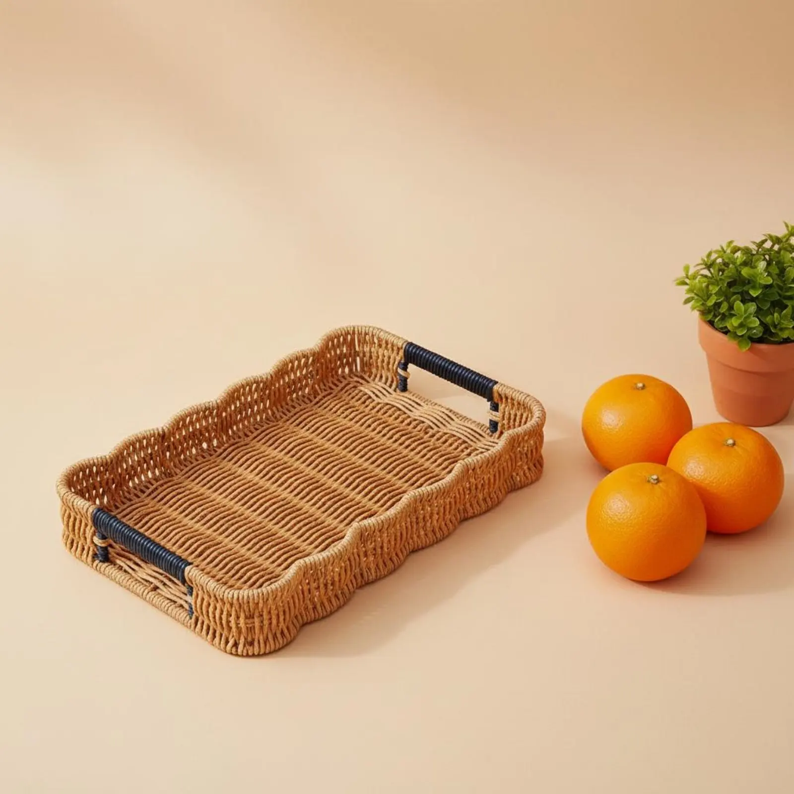 

Woven Fruit Basket Easy to Carry Decorative Basket Tray Household Storage Multi-Purpose