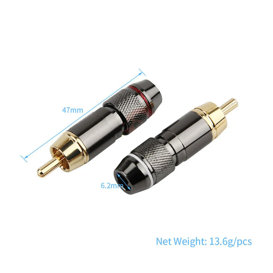 RCA Connector Male Audio Jack Gold Plated Copper RCA Connectors Screw Soldering Locking Wire Metal Alloy 47mm x 6.2mm White Red